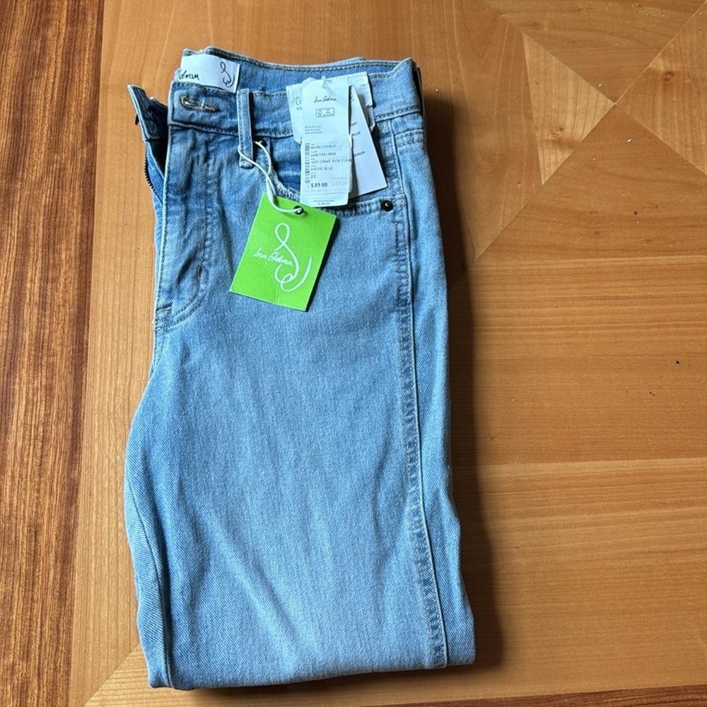 NWT SaM EDELMAN Linnie Kick Flare Ankle Jeans in Arctic Blue  Size 27 - Picture 3 of 5